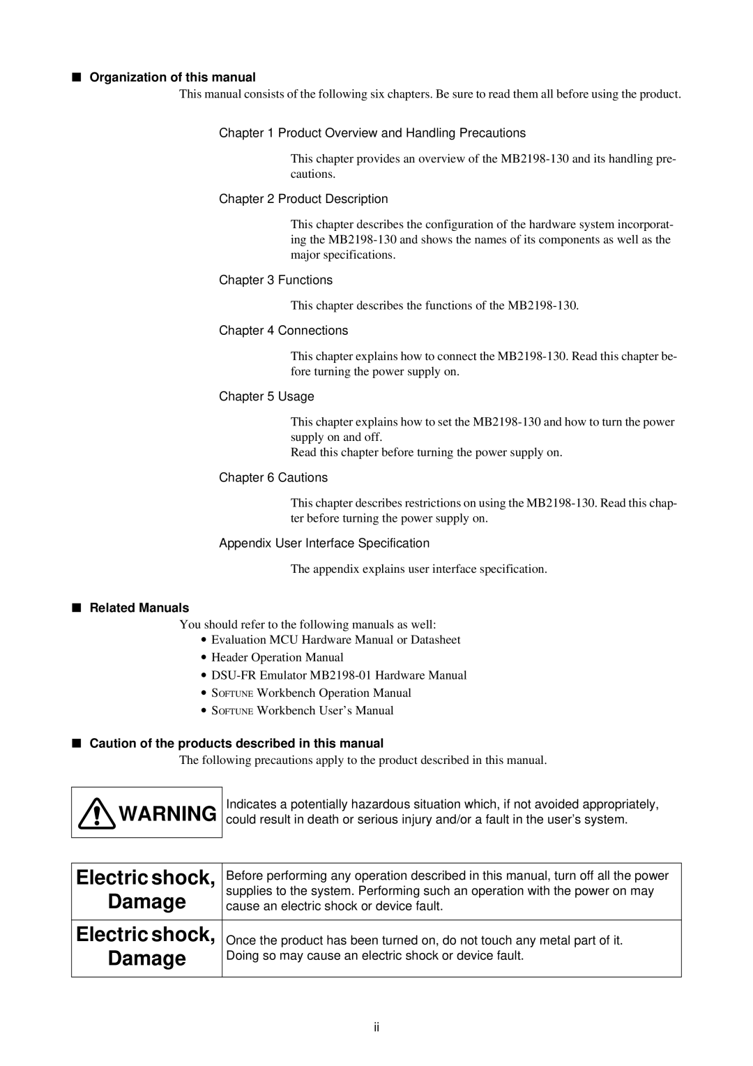 Fujitsu MB2198-130 operation manual Organization of this manual, Related Manuals 