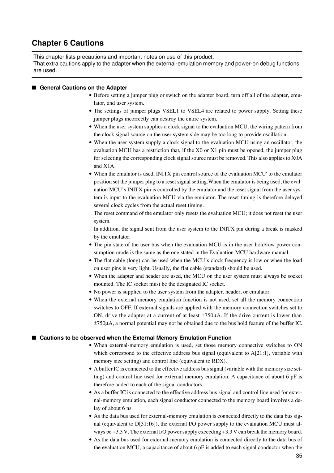 Fujitsu MB2198-130 operation manual General Cautions on the Adapter 