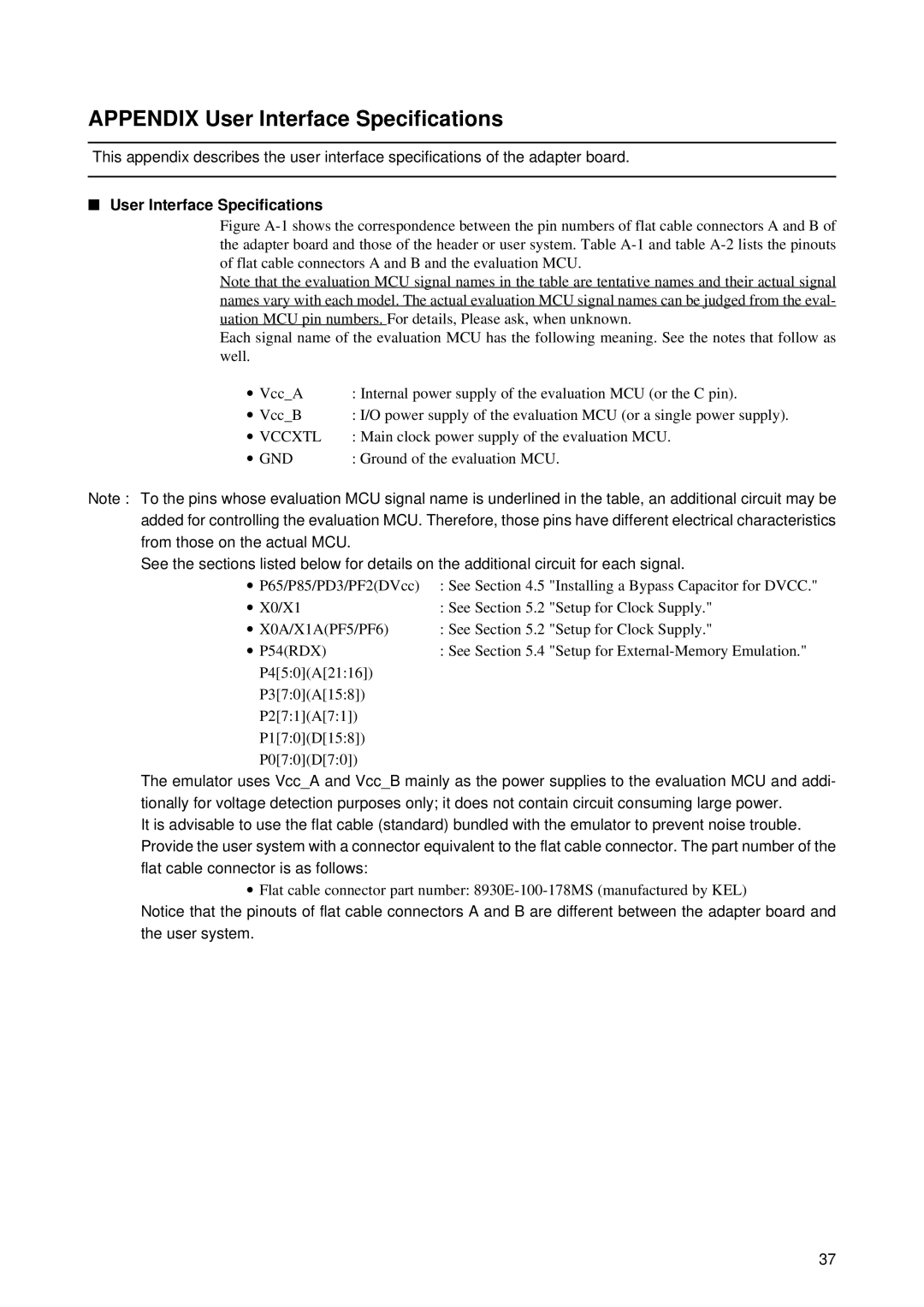 Fujitsu MB2198-130 operation manual Appendix User Interface Specifications 