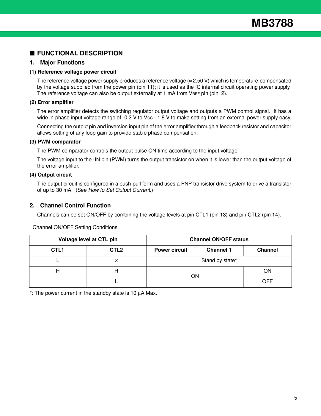 Fujitsu MB3788 manual Functional Description 