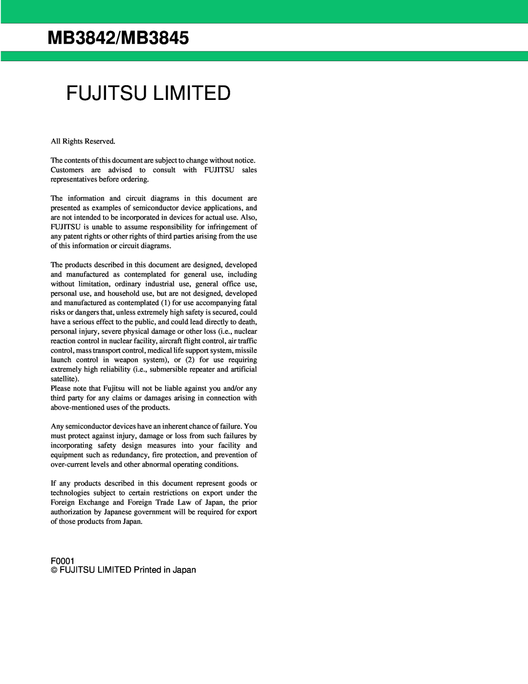 Fujitsu manual Fujitsu Limited, MB3842/MB3845 