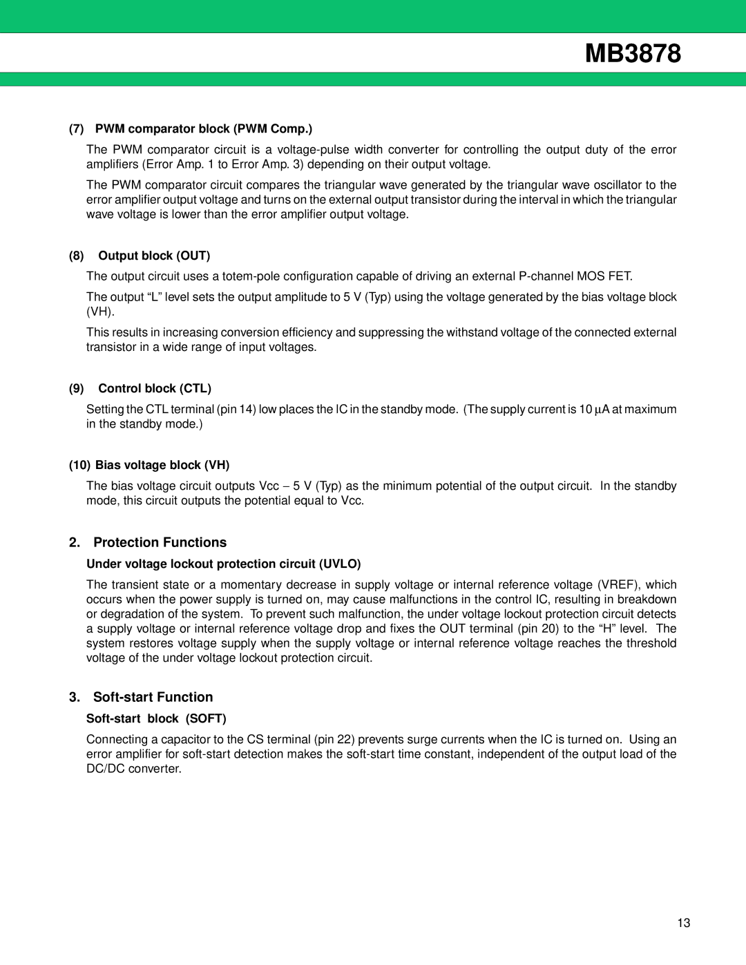 Fujitsu MB3878 manual PWM comparator block PWM Comp, Output block OUT, Control block CTL, Bias voltage block VH 