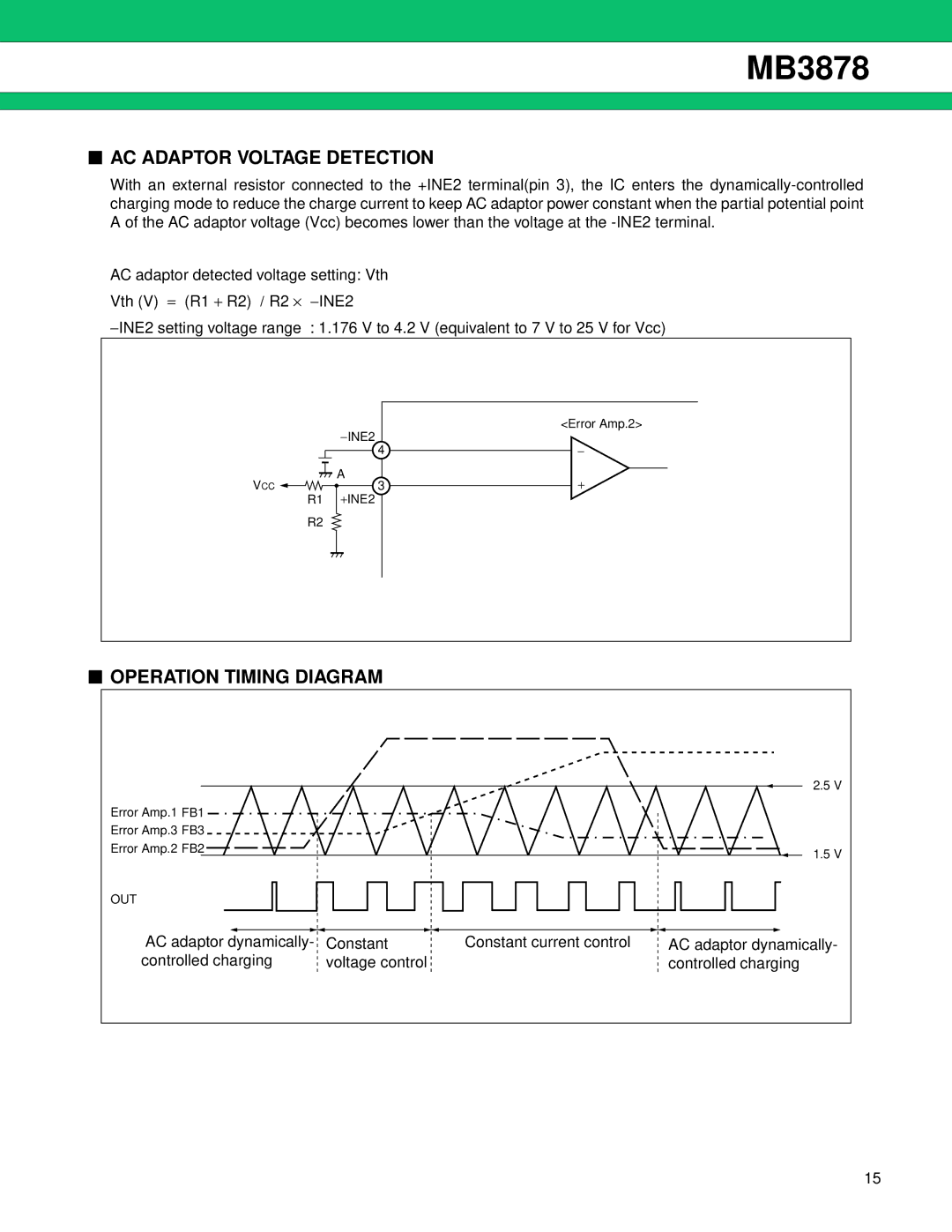 Fujitsu MB3878 manual AC Adaptor Voltage Detection, Operation Timing Diagram 