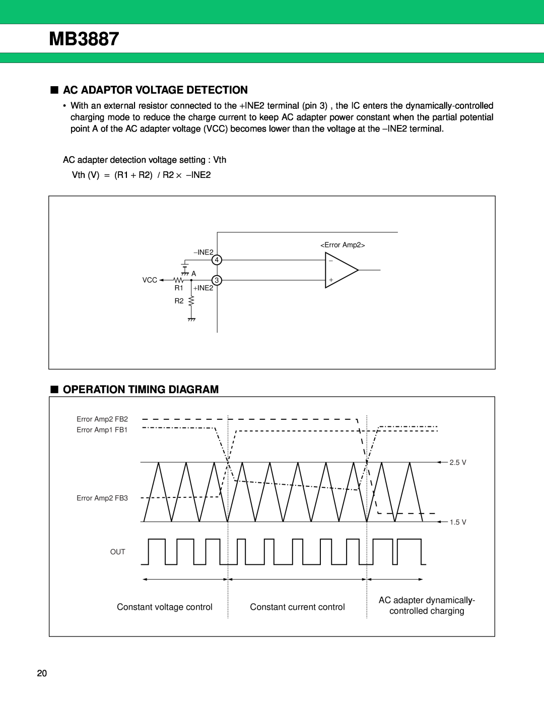 Fujitsu MB3887 manual Ac Adaptor Voltage Detection, Operation Timing Diagram 