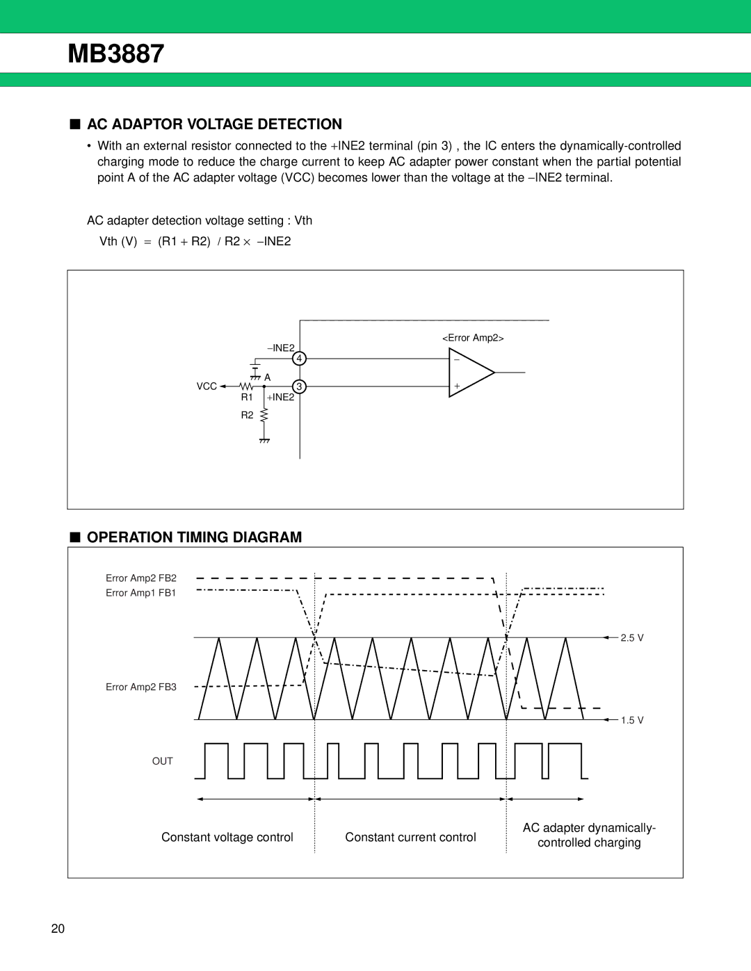 Fujitsu MB3887 manual AC Adaptor Voltage Detection, Operation Timing Diagram 