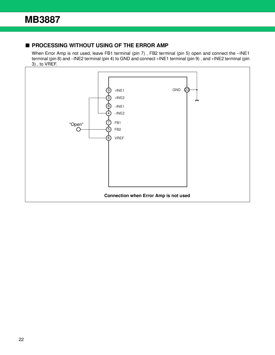 Fujitsu MB3887 manual Processing Without Using of the Error AMP, Connection when Error Amp is not used 