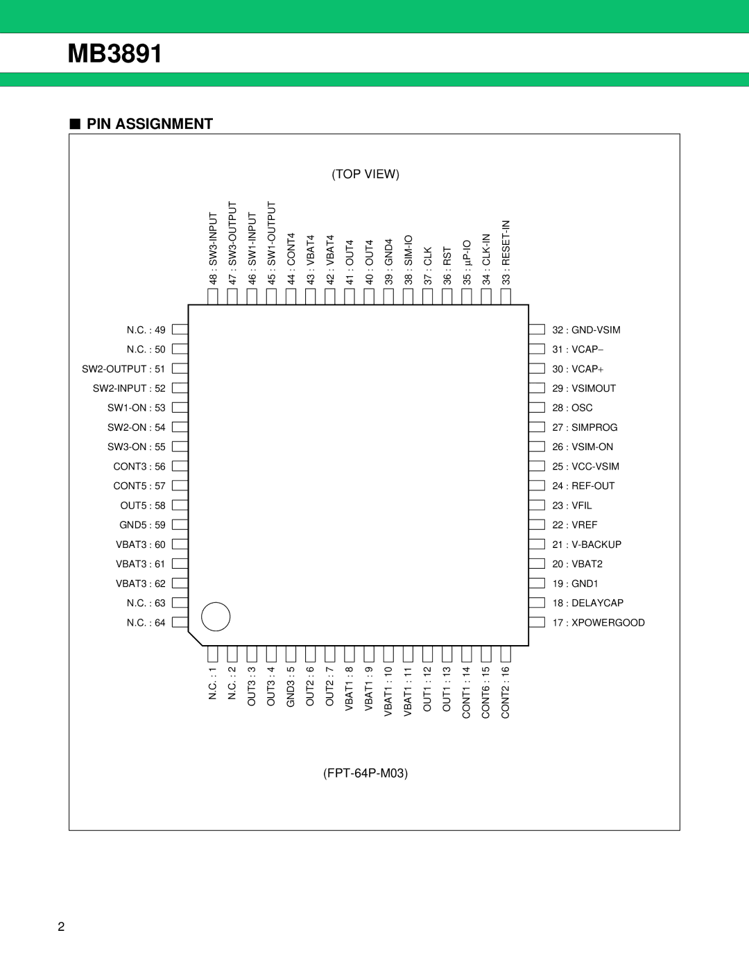 Fujitsu MB3891 manual PIN Assignment, TOP View 