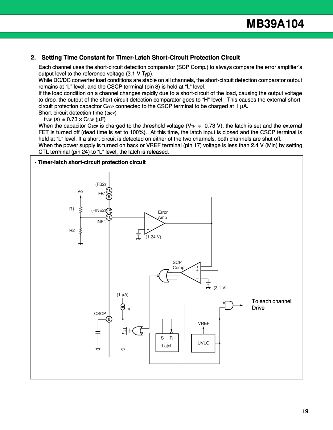Fujitsu MB39A104 manual Timer-latch short-circuit protection circuit 