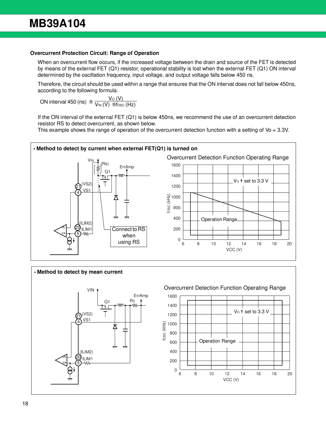 Fujitsu MB39A104 manual Overcurrent Protection Circuit Range of Operation, Method to detect by mean current 