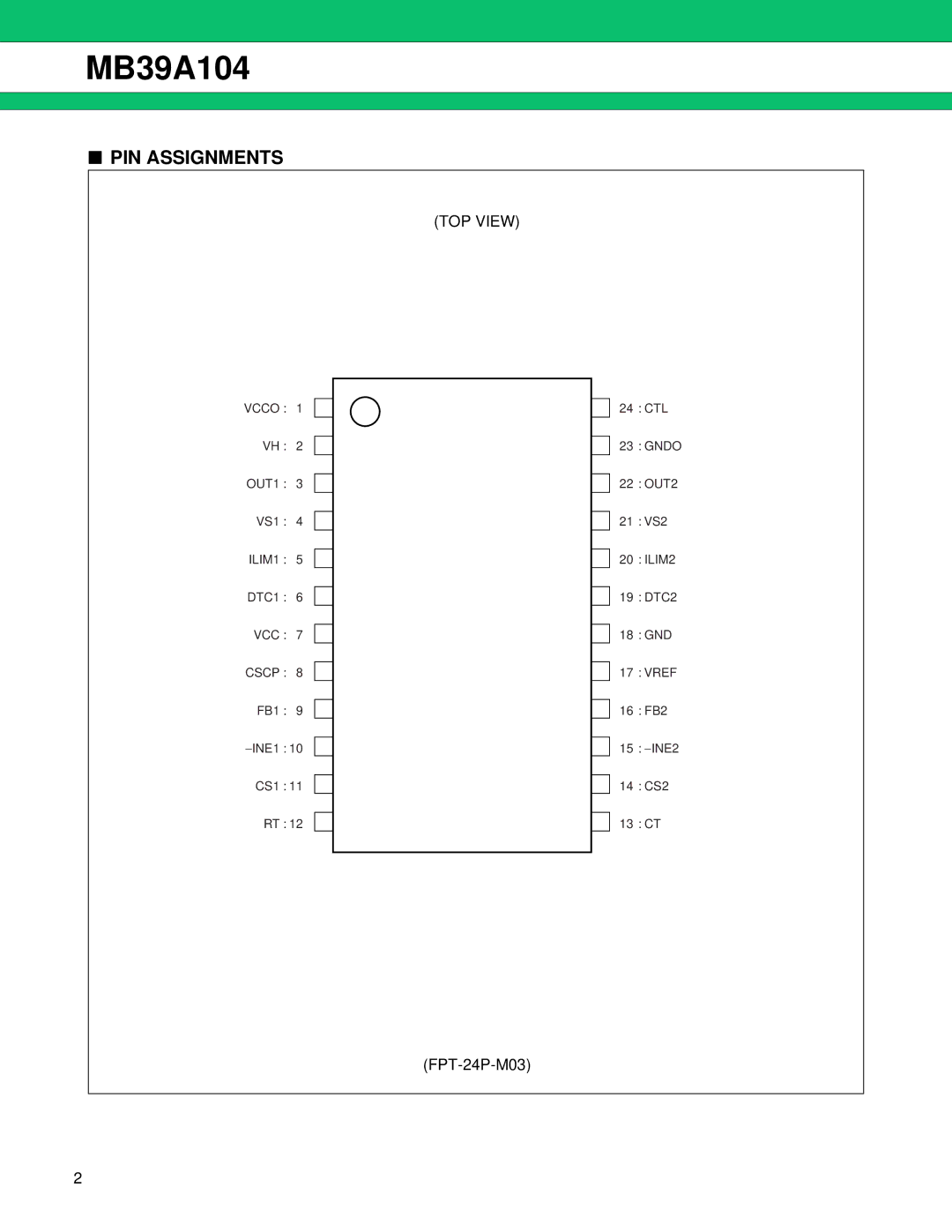 Fujitsu MB39A104 manual PIN Assignments 