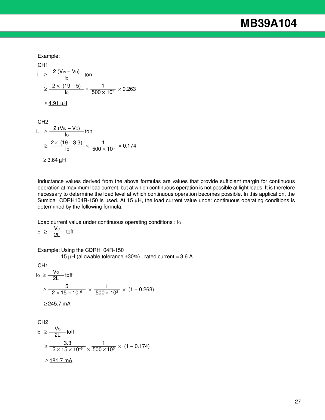 Fujitsu MB39A104 manual Example 