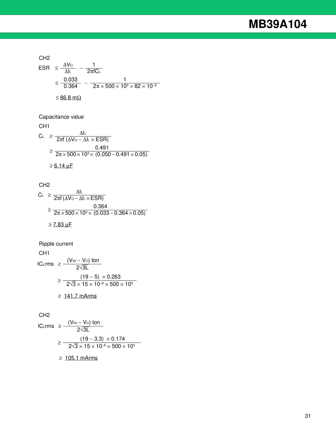 Fujitsu MB39A104 manual ESR ≤ ΠfC L 033 364 