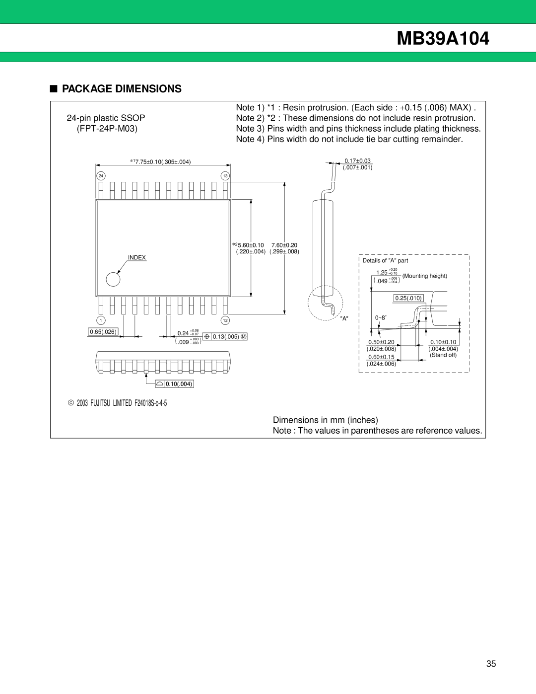 Fujitsu MB39A104 manual Package Dimensions, Index 