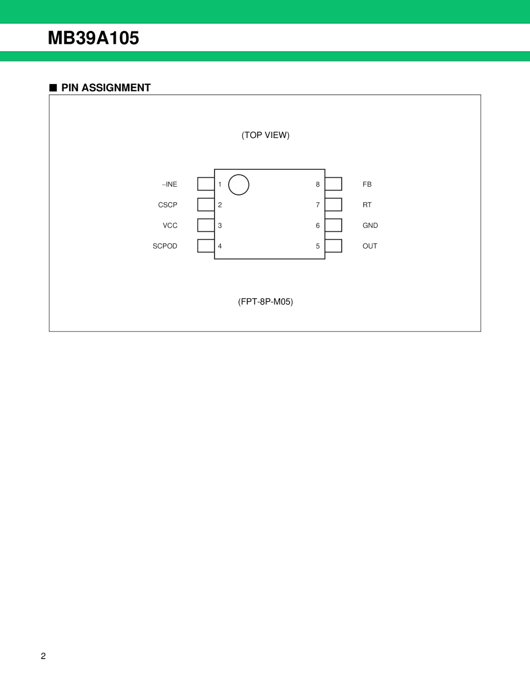 Fujitsu MB39A105 manual PIN Assignment 