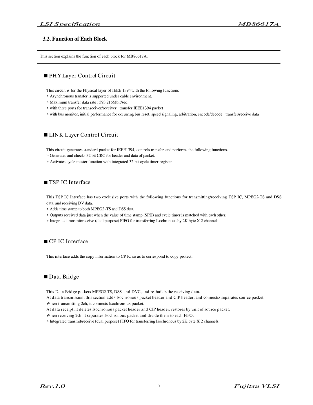 Fujitsu MB86617A manual Function of Each Block 