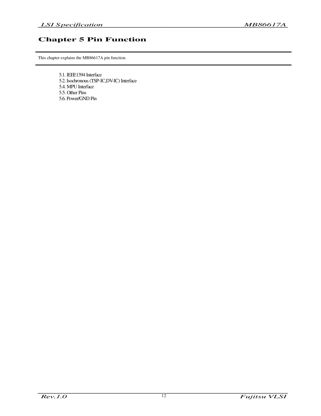 Fujitsu MB86617A manual Pin Function 