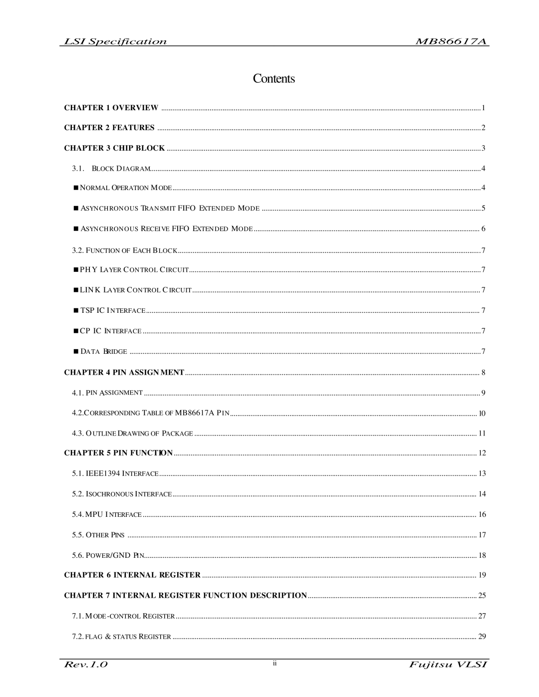 Fujitsu MB86617A manual Contents 