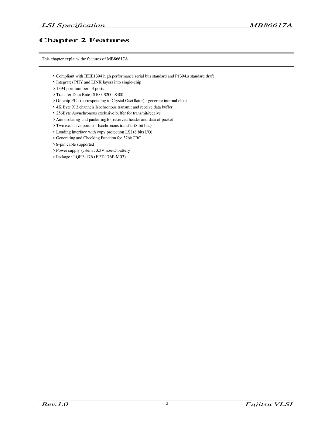 Fujitsu MB86617A manual Features 