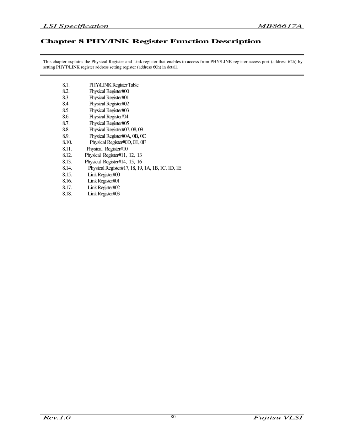 Fujitsu MB86617A manual PHY/INK Register Function Description 