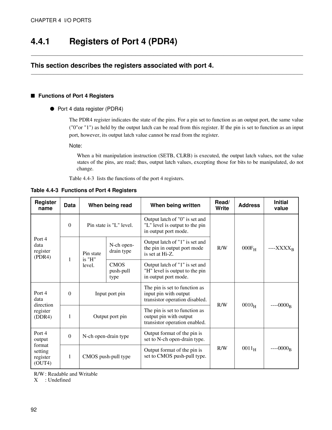 Fujitsu MB89202, F202RA manual Registers of Port 4 PDR4, This section describes the registers associated with port 