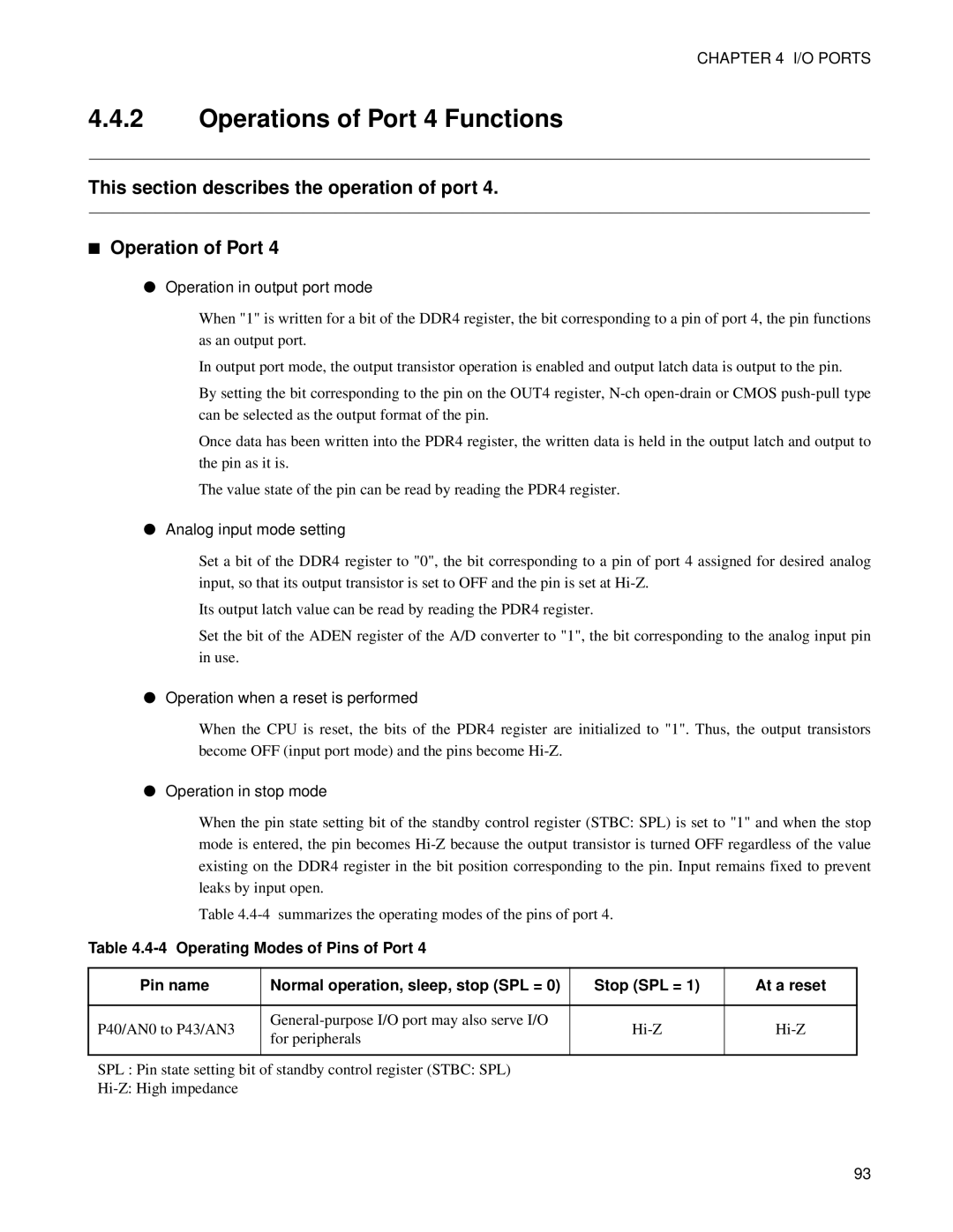 Fujitsu F202RA, MB89202 manual Operations of Port 4 Functions, Analog input mode setting 