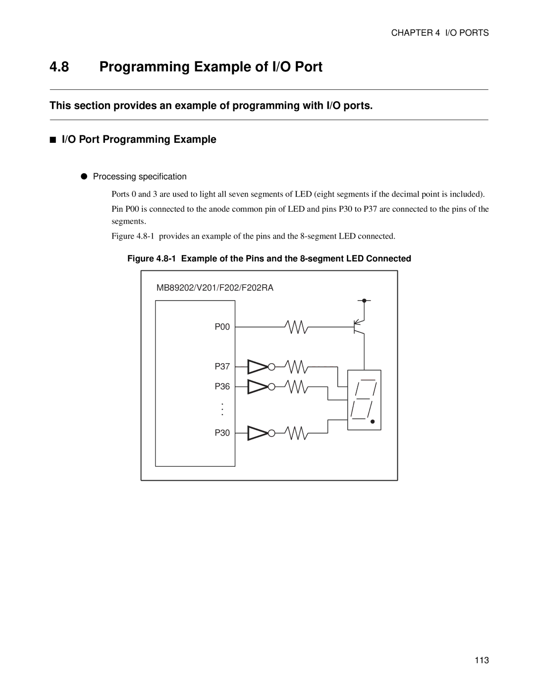 Fujitsu F202RA, MB89202 manual Programming Example of I/O Port, Processing specification 