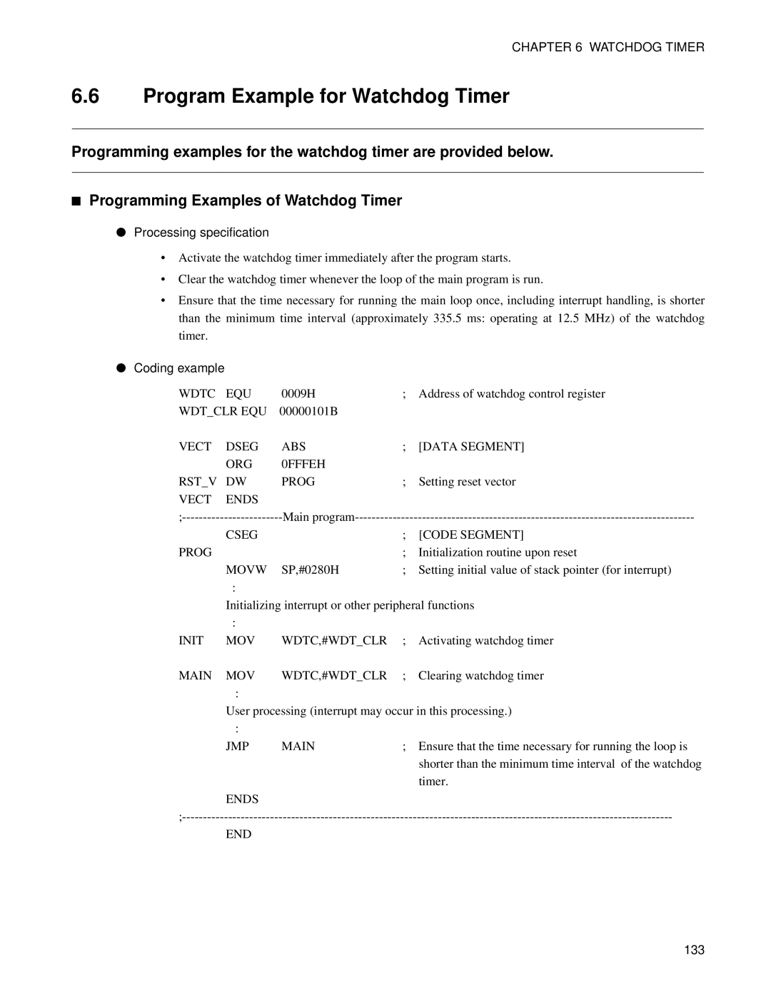 Fujitsu F202RA, MB89202 manual Program Example for Watchdog Timer 