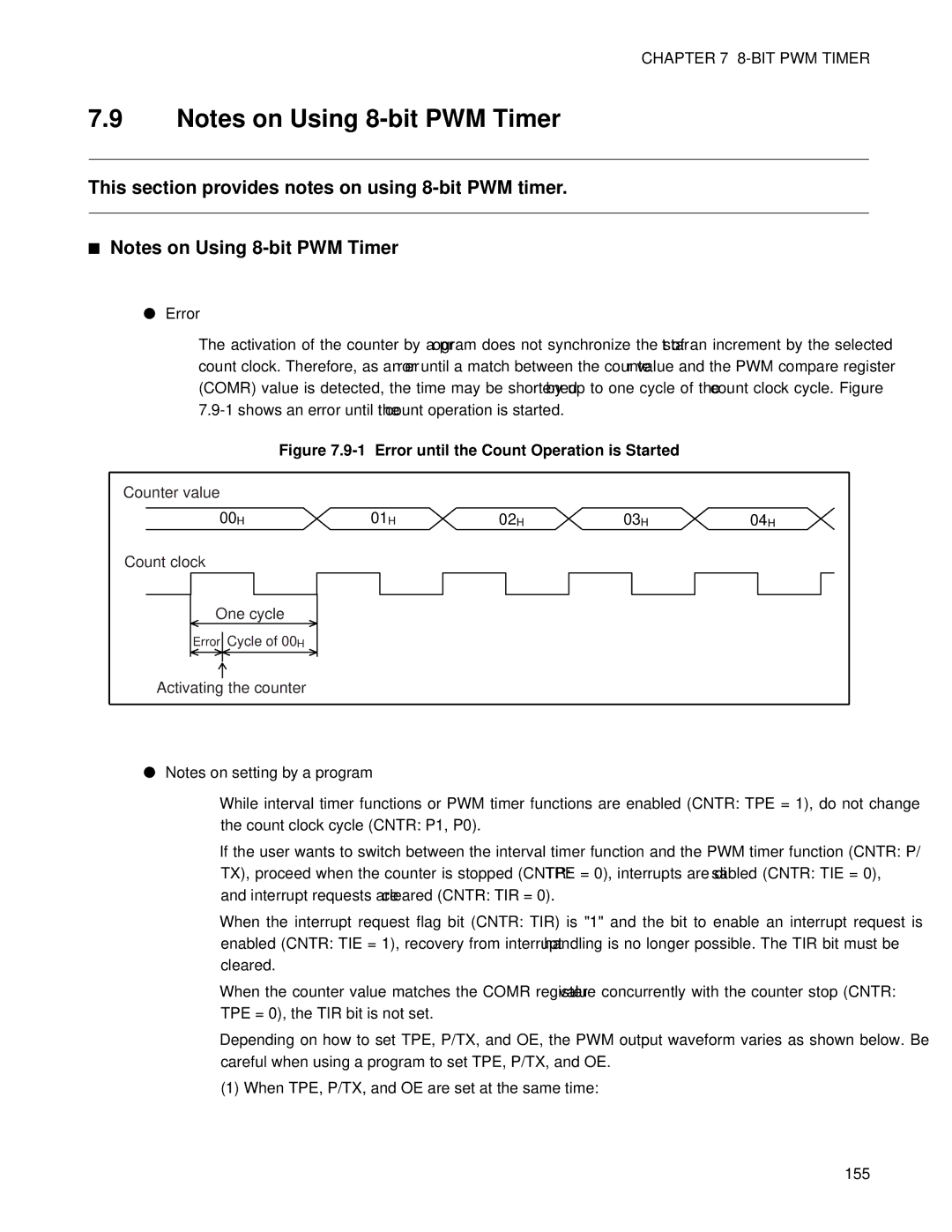 Fujitsu F202RA, MB89202 manual This section provides notes on using 8-bit PWM timer, Error, 00 H 01 H 02 H 03 H 04 H 