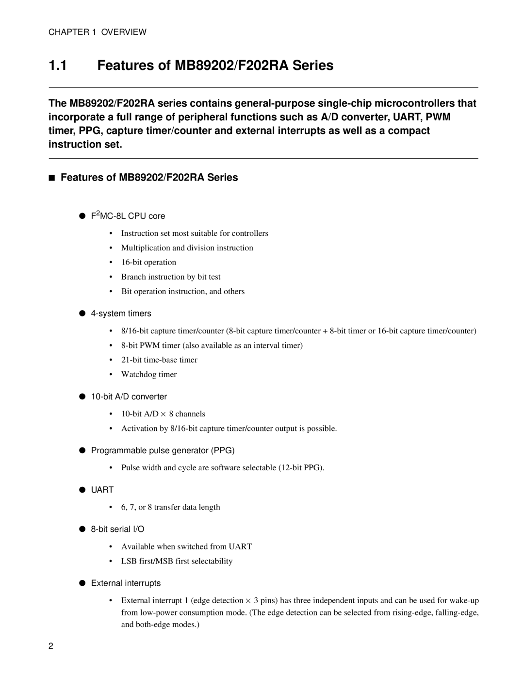 Fujitsu manual Features of MB89202/F202RA Series, Overview, Uart 