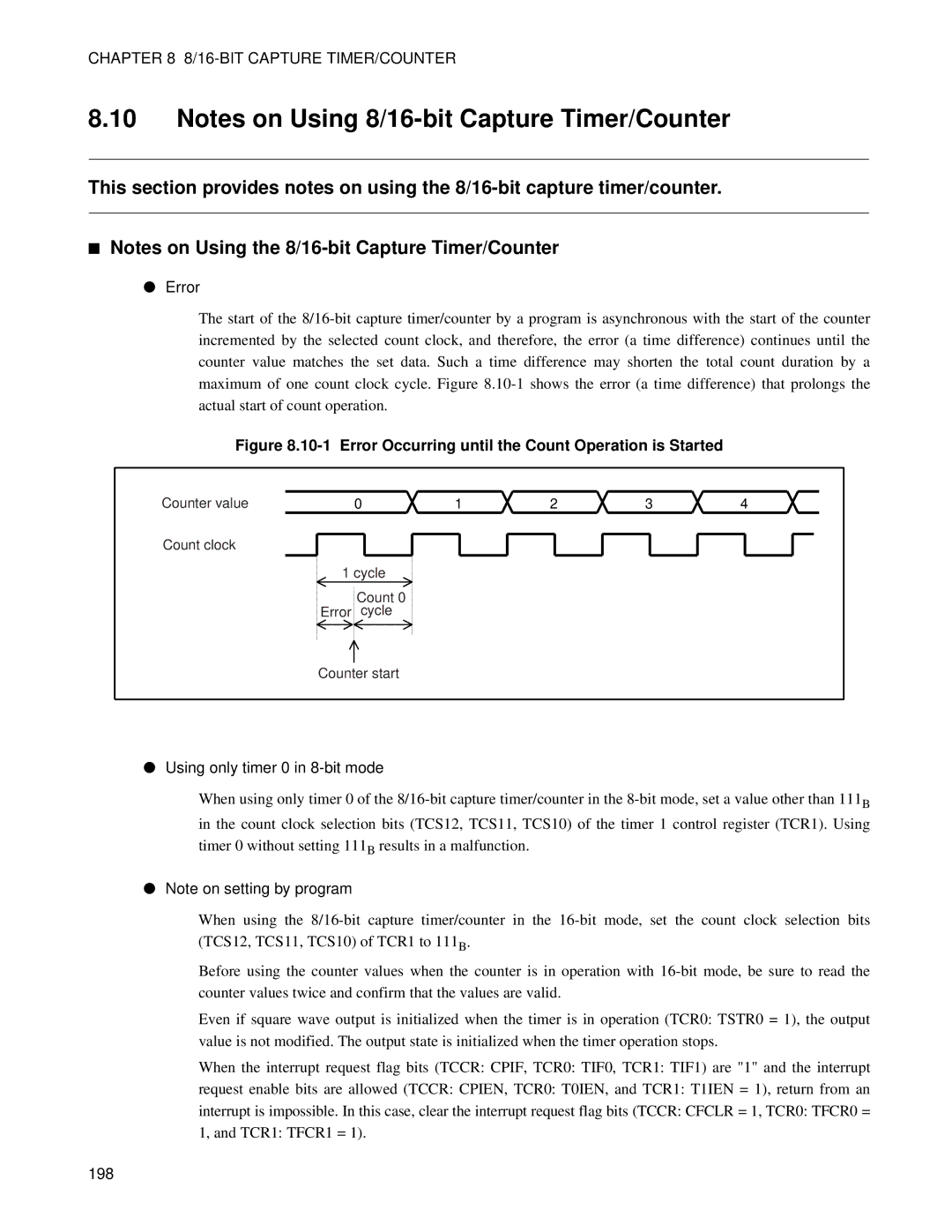 Fujitsu MB89202, F202RA manual Error Occurring until the Count Operation is Started, Using only timer 0 in 8-bit mode 