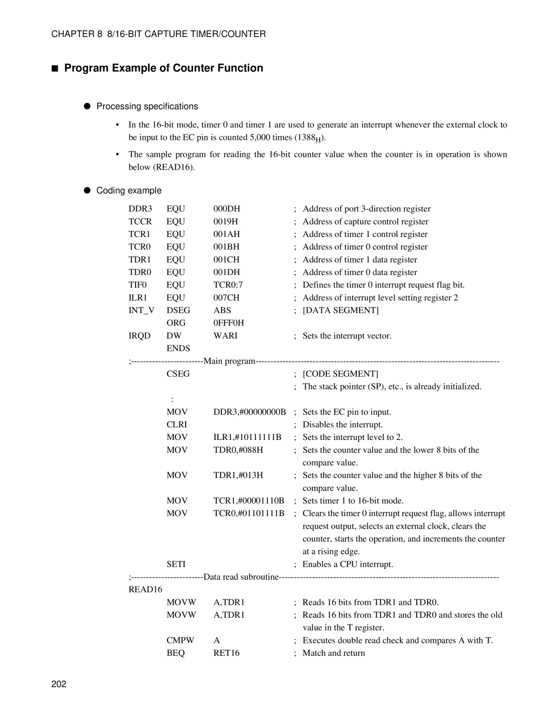 Fujitsu MB89202, F202RA manual Program Example of Counter Function 