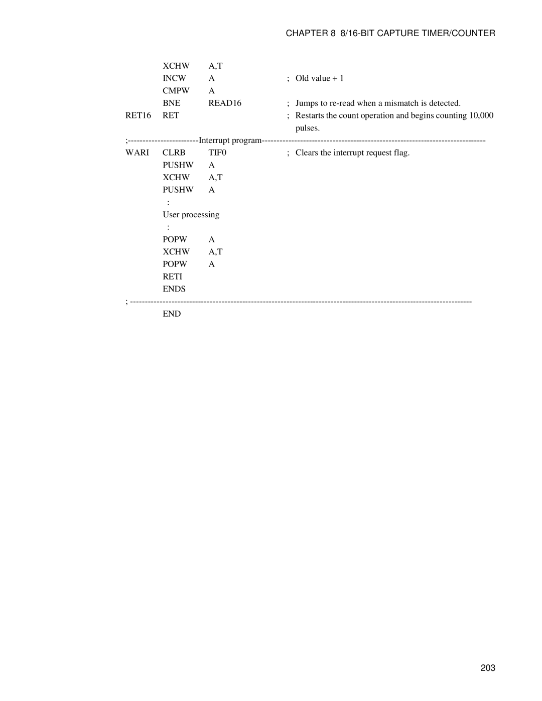 Fujitsu F202RA, MB89202 manual Xchw Incw, Cmpw BNE READ16, 203 