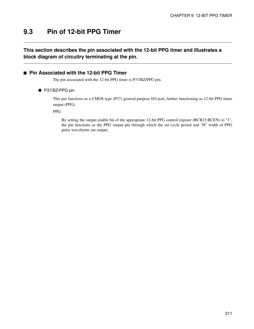 Fujitsu F202RA, MB89202 manual Pin of 12-bit PPG Timer, P37/BZ/PPG pin 