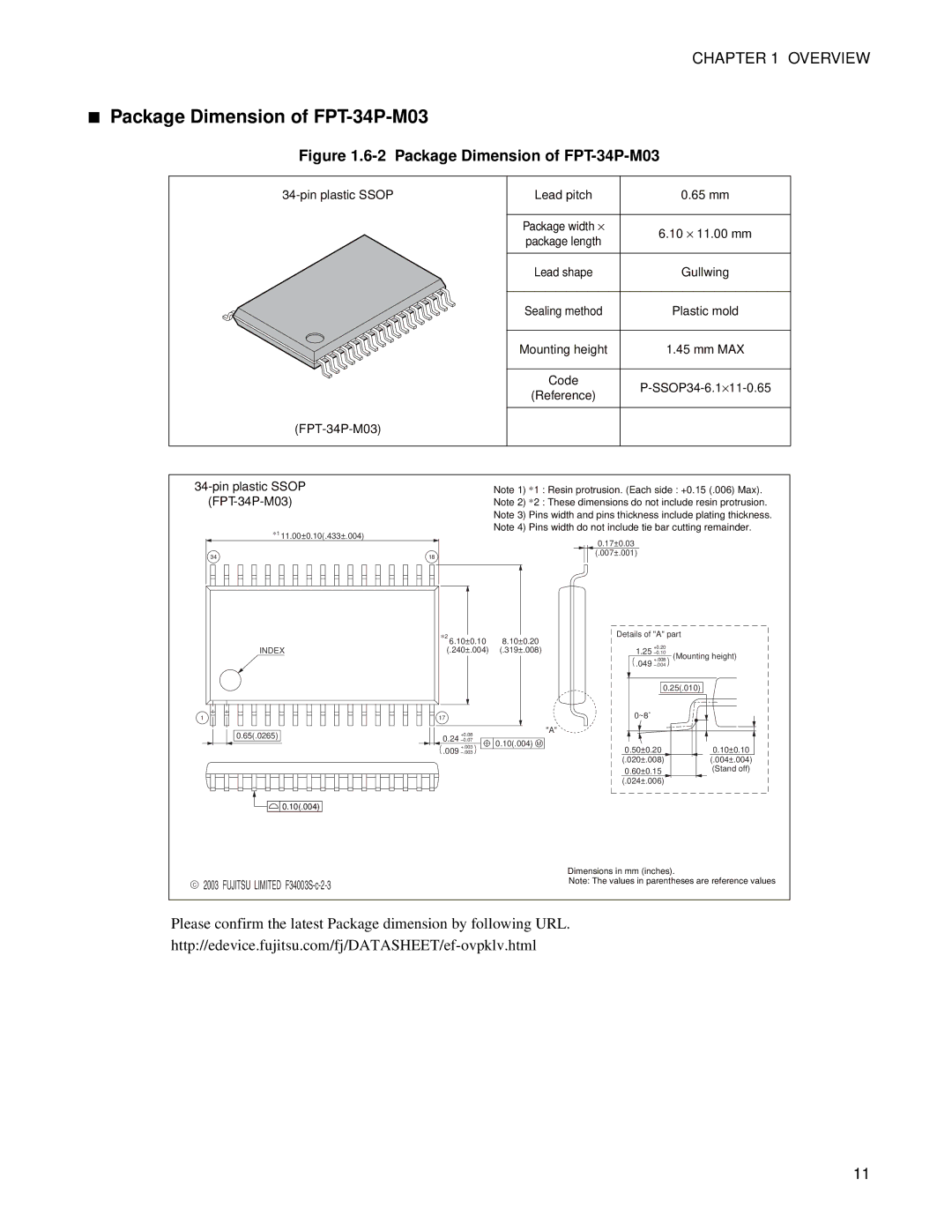 Fujitsu F202RA, MB89202 manual Package Dimension of FPT-34P-M03 