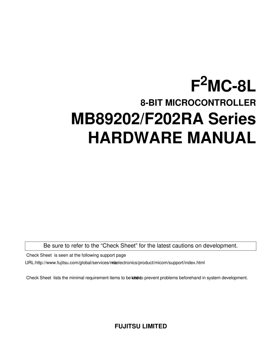 Fujitsu F202RA, MB89202 manual Fujitsu Limited 