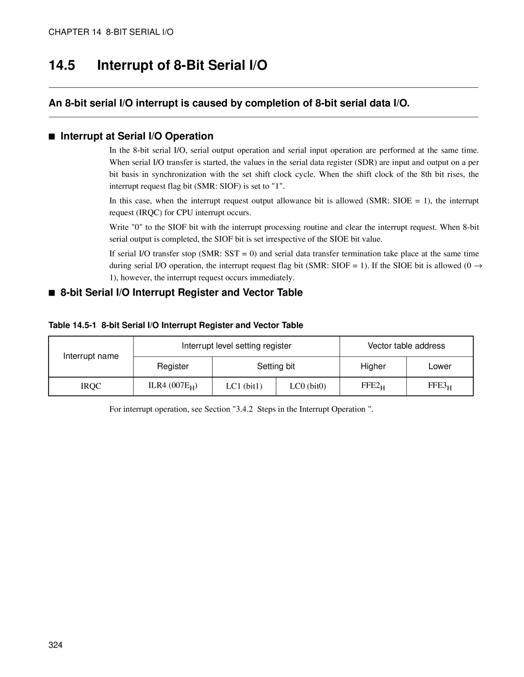 Fujitsu MB89202, F202RA manual Interrupt of 8-Bit Serial I/O, Bit Serial I/O Interrupt Register and Vector Table 