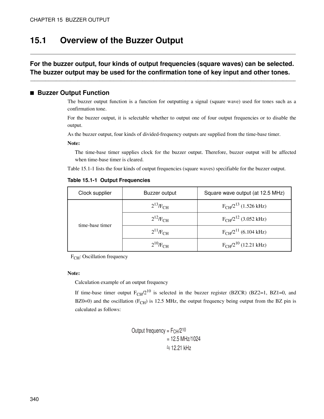 Fujitsu MB89202, F202RA manual Overview of the Buzzer Output, Output Frequencies 