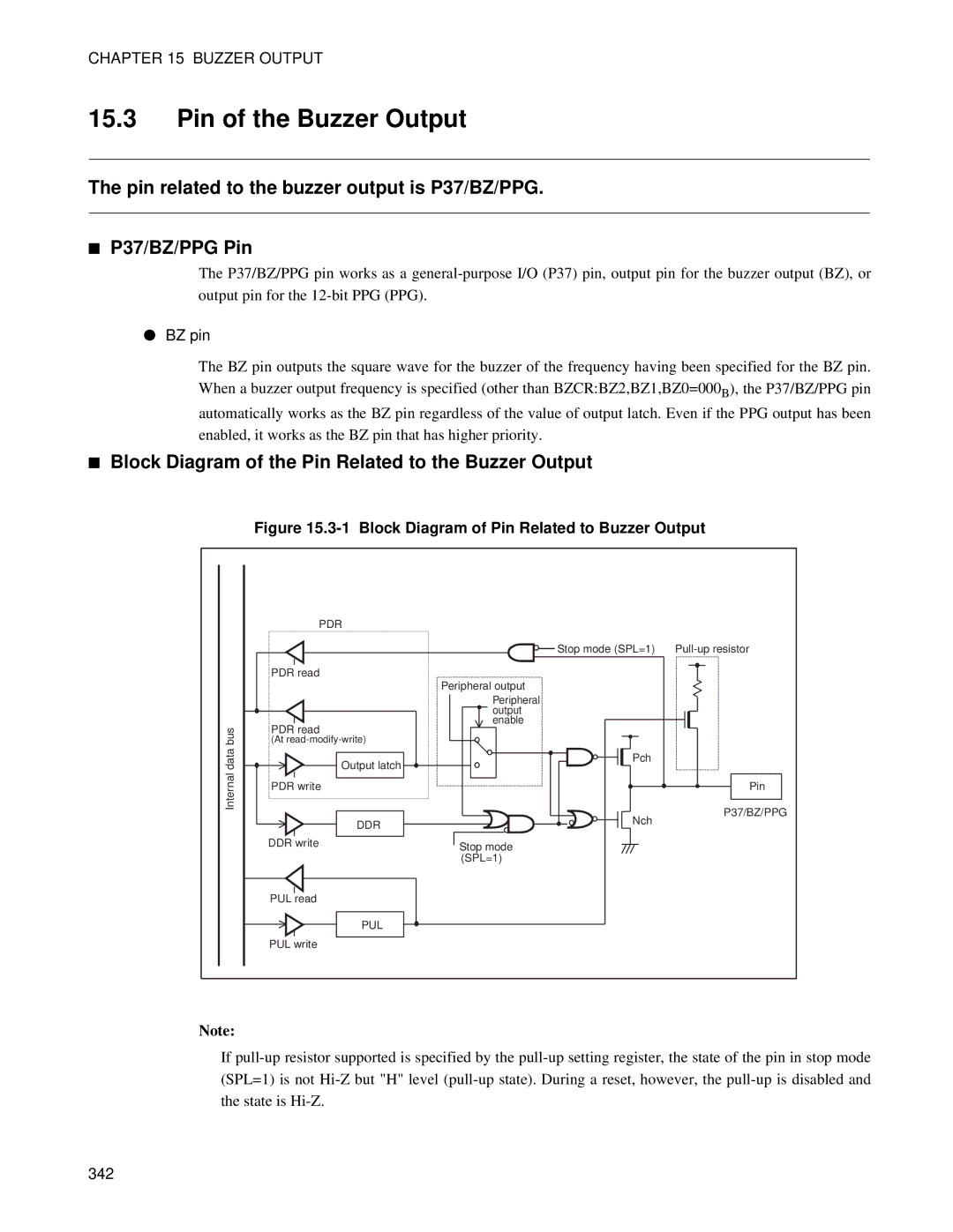 Fujitsu MB89202, F202RA manual Pin of the Buzzer Output, Block Diagram of the Pin Related to the Buzzer Output, BZ pin 