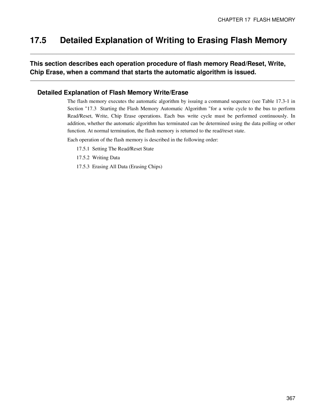 Fujitsu F202RA, MB89202 manual Detailed Explanation of Writing to Erasing Flash Memory, 367 