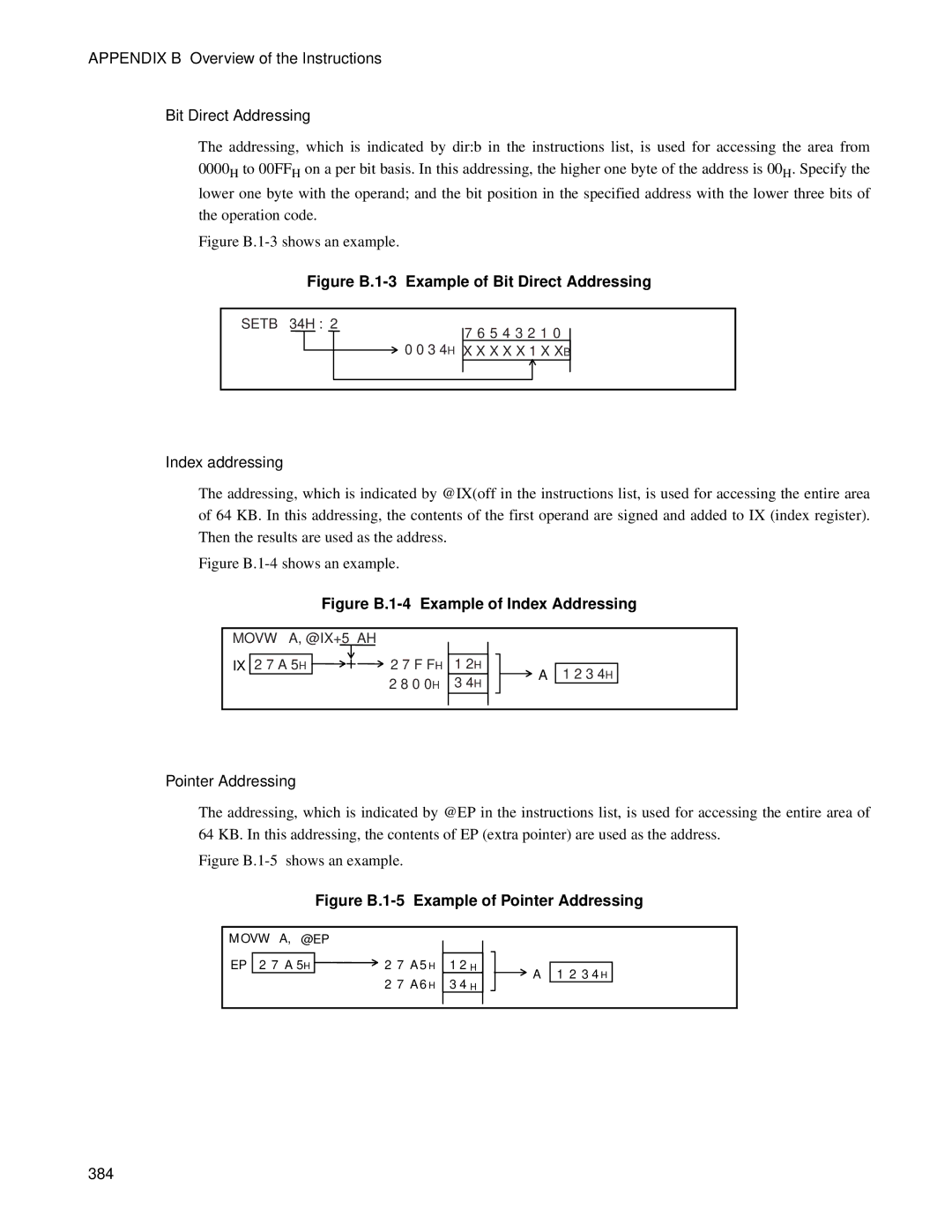 Fujitsu MB89202, F202RA manual Index addressing, Pointer Addressing, 384 
