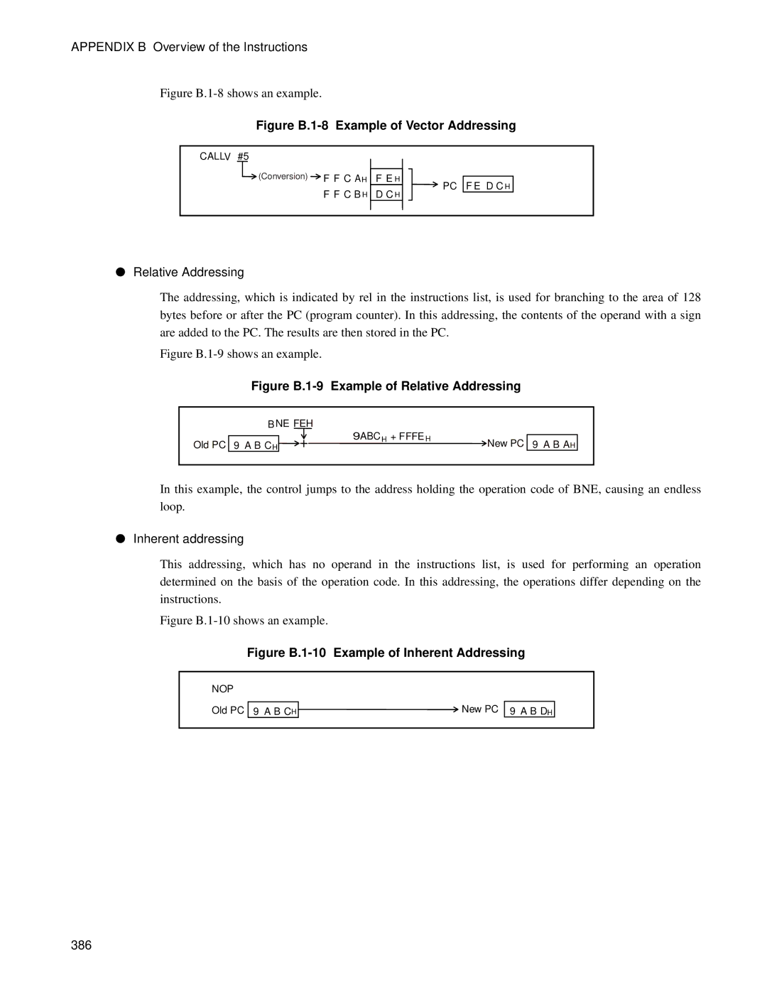 Fujitsu MB89202, F202RA manual Relative Addressing, Inherent addressing, 386 