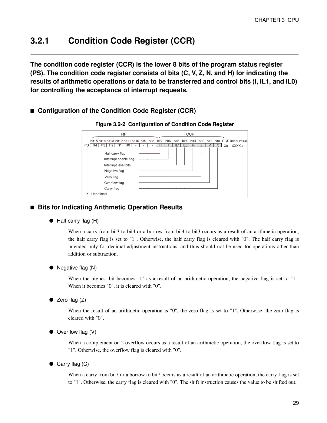 Fujitsu F202RA, MB89202 manual Condition Code Register CCR, Bits for Indicating Arithmetic Operation Results 