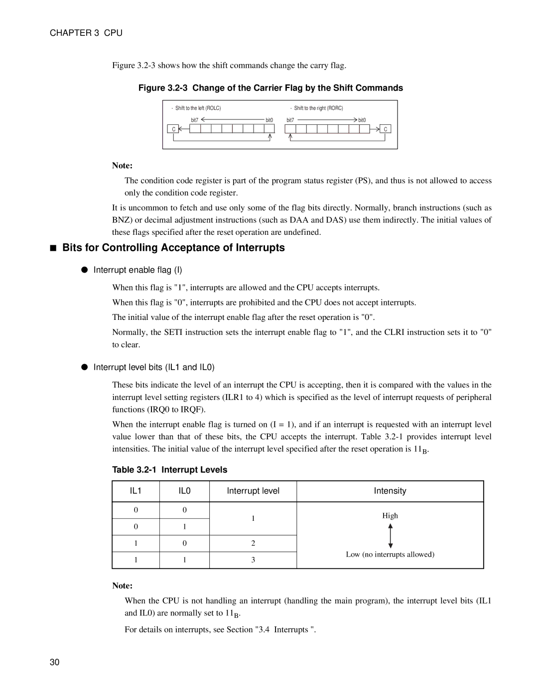 Fujitsu MB89202, F202RA manual Bits for Controlling Acceptance of Interrupts, Interrupt Levels, IL1 IL0 