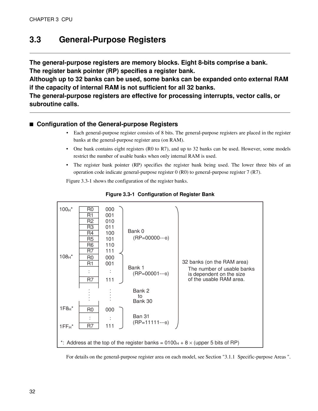 Fujitsu MB89202, F202RA manual General-Purpose Registers, Configuration of Register Bank 