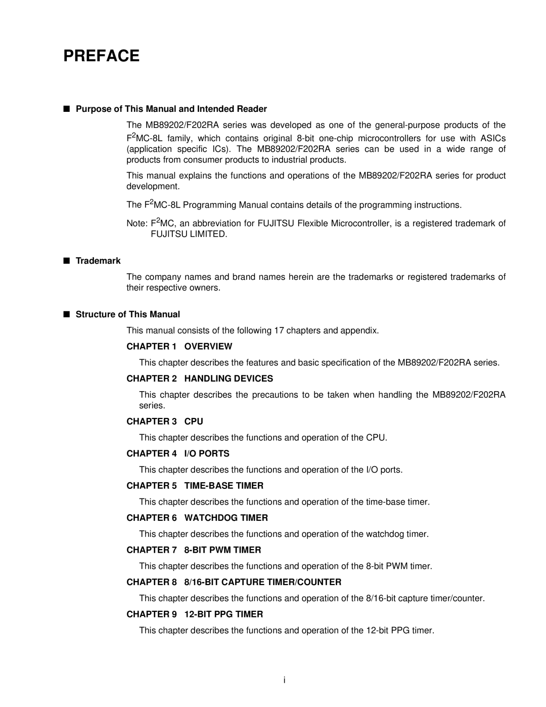 Fujitsu F202RA, MB89202 Purpose of This Manual and Intended Reader, Fujitsu Limited, Trademark, Structure of This Manual 