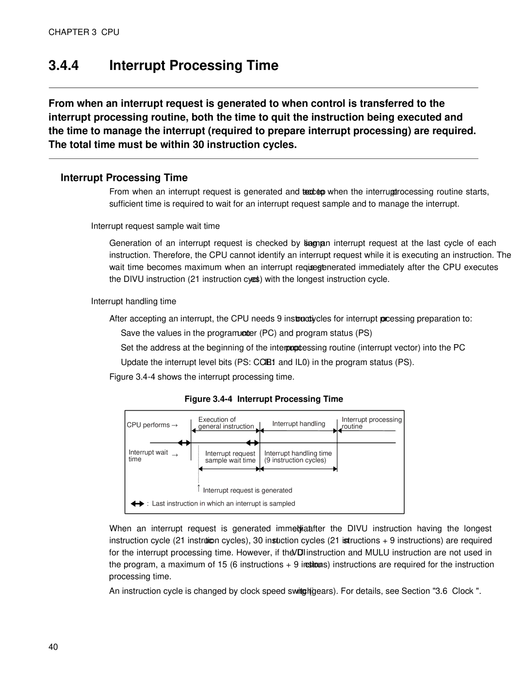 Fujitsu MB89202, F202RA manual Interrupt Processing Time, Interrupt request sample wait time, Interrupt handling time 