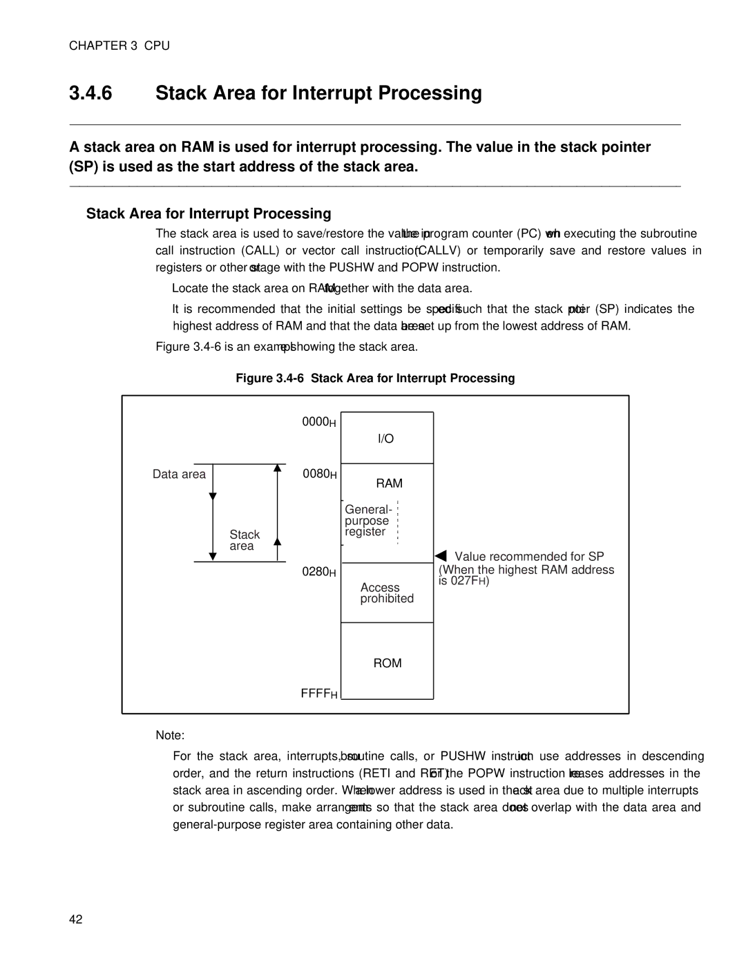 Fujitsu MB89202, F202RA manual Stack Area for Interrupt Processing, 0000H 0080H 0280H, Ram, ROM Ffffh 