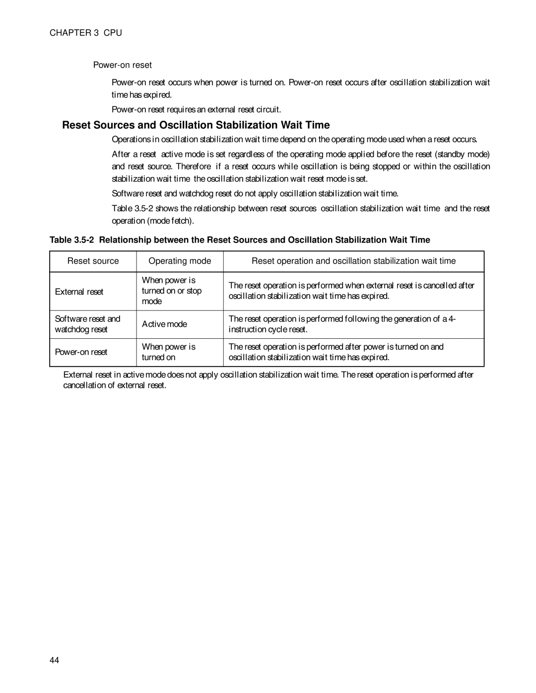 Fujitsu MB89202, F202RA manual Reset Sources and Oscillation Stabilization Wait Time, Power-on reset 