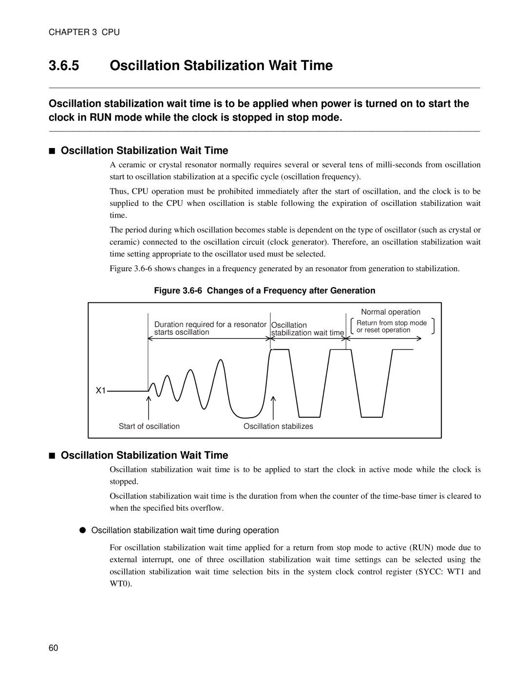 Fujitsu MB89202, F202RA manual Oscillation Stabilization Wait Time, Oscillation stabilization wait time during operation 