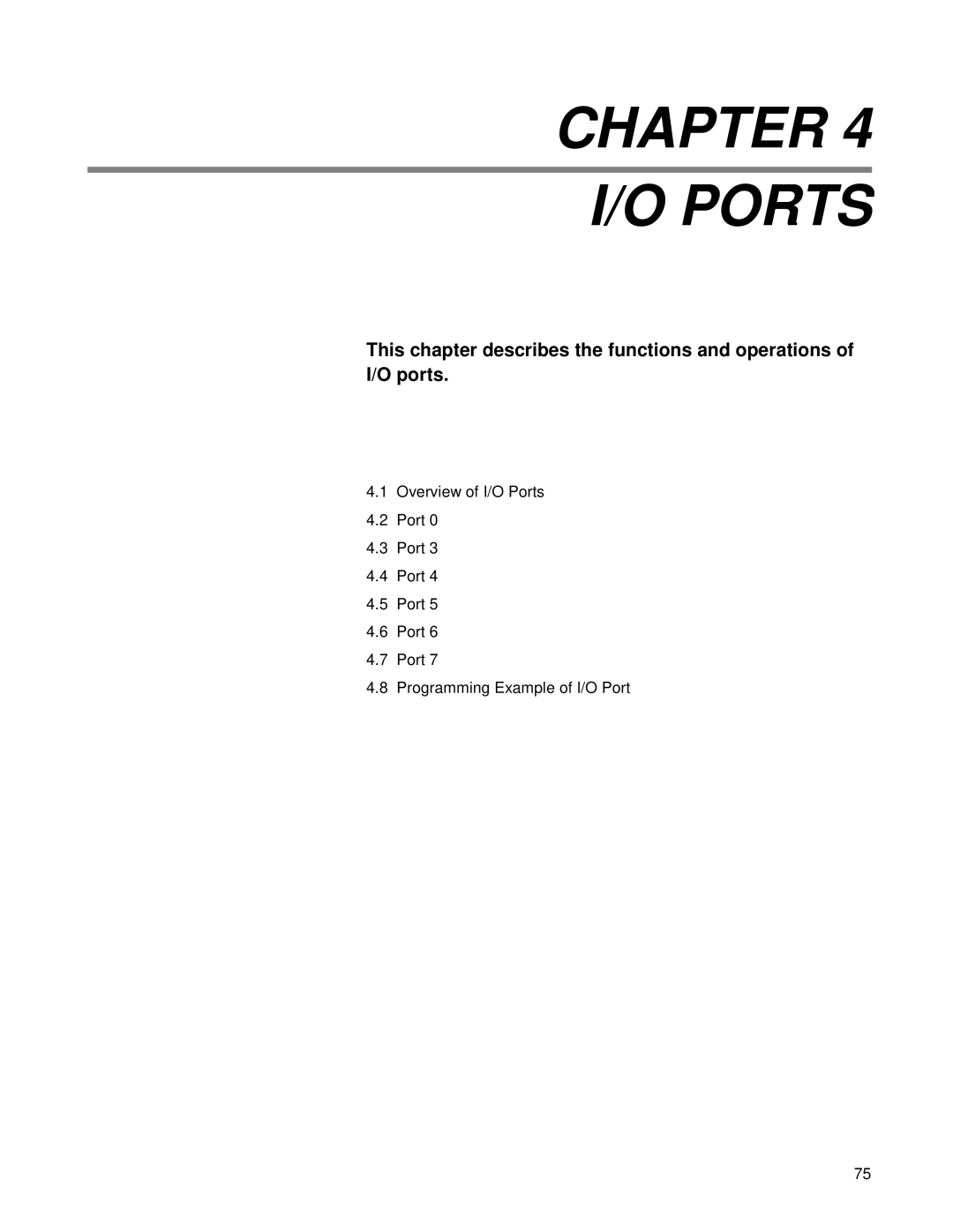 Fujitsu F202RA, MB89202 manual Chapter Ports, Overview of I/O Ports Programming Example of I/O Port 